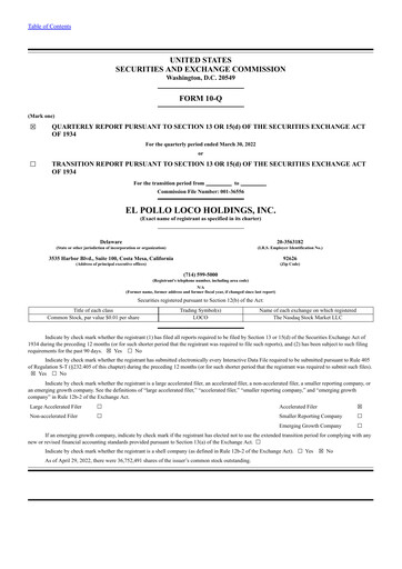 Thumbnail El Pollo Loco
 Quarterly Report 2022-q1