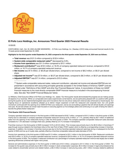 Thumbnail El Pollo Loco
 Quarterly Report 2025-q3