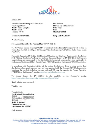 Thumbnail Grindwell Norton Annual Report 2025-2026