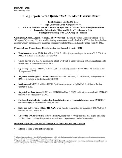 Thumbnail EHang Holdings Quarterly Report 2022-q2