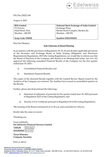 Miniature Edelweiss Financial Services Rapport trimestriel 2023-q1