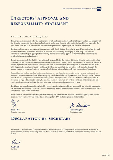 Thumbnail The Bidvest Group Financial Statement 2001