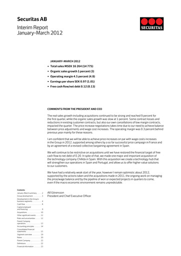 Miniature Securitas AB Rapport trimestriel 2012-q1
