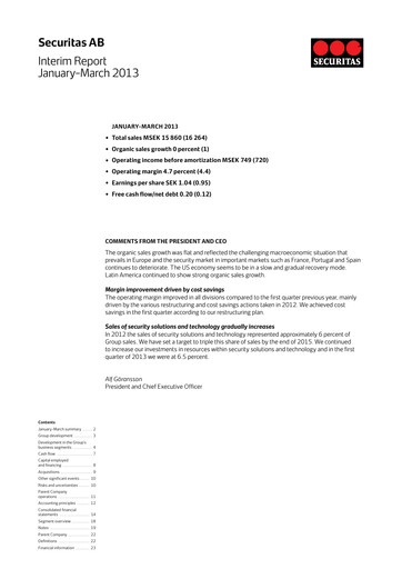 Miniature Securitas AB Rapport trimestriel 2013-q1