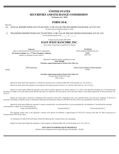 Thumbnail East West Bancorp
 Financial Report 2005