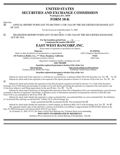 Thumbnail East West Bancorp
 Financial Report 2006