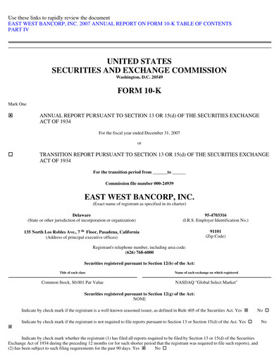 Thumbnail East West Bancorp
 Financial Report 2007