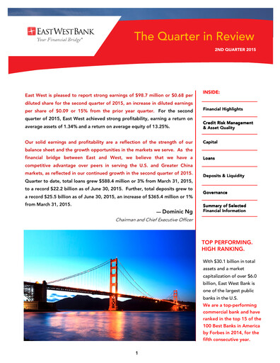 Thumbnail East West Bancorp
 Quarterly Report 2015-q2