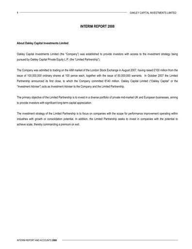 Thumbnail Oakley Capital Investments Half-year Report 2008