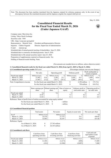Thumbnail Marvelous Financial Report 2026