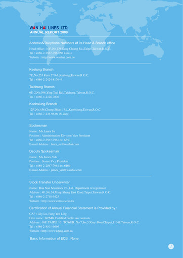 Thumbnail Wan Hai Lines Annual Report 2009