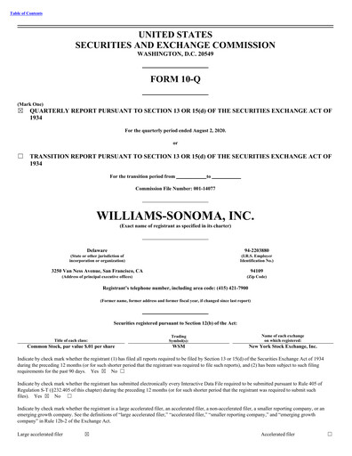 Thumbnail Williams-Sonoma Quarterly Report 2020-q2