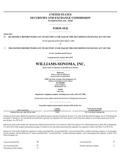 Thumbnail Williams-Sonoma Quarterly Report 2021-q2