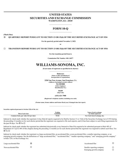 Thumbnail Williams-Sonoma Quarterly Report 2025-q3