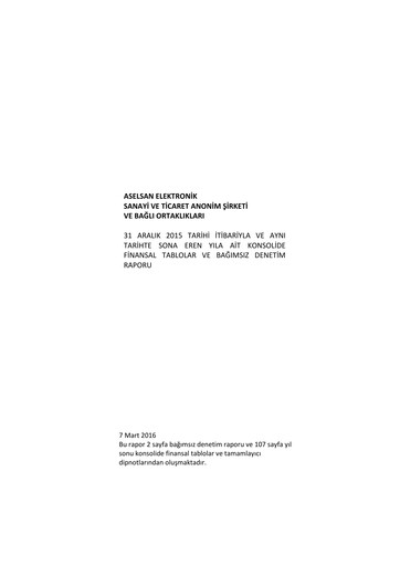 Thumbnail Aselsan Financial Statement 2015