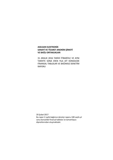 Thumbnail Aselsan Financial Statement 2016