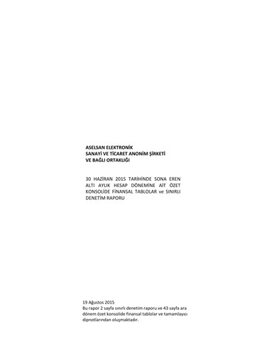 Thumbnail Aselsan Half-year Report 2015-h1