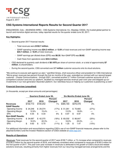 Vorschaubild CSG International
 Quartalsbericht 2017-q2