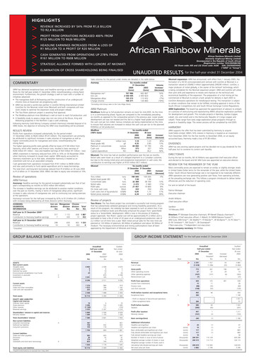 Thumbnail African Rainbow Minerals Half-year Report 2004-h1