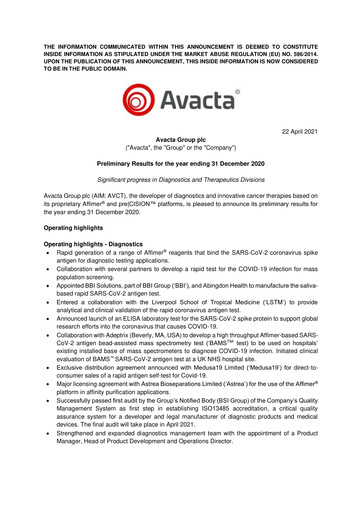 Thumbnail Avacta Group Financial Report 2020