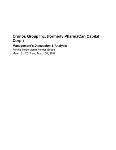 Thumbnail Cronos Group
 Quarterly Report 2017-q1