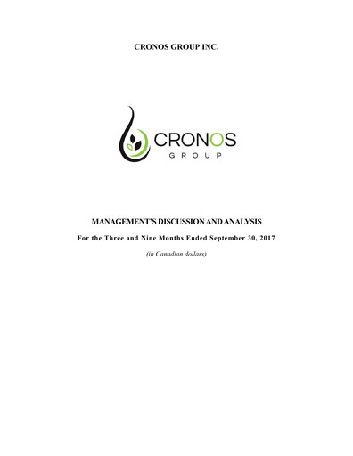 Thumbnail Cronos Group
 Quarterly Report 2017-q3