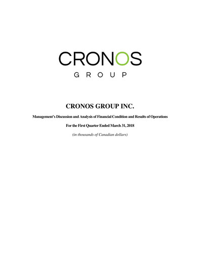 Thumbnail Cronos Group
 Quarterly Report 2018-q1