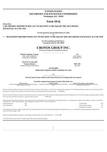 Thumbnail Cronos Group
 Quarterly Report 2024-q1
