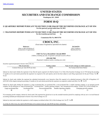 Miniature Crocs Rapport trimestriel 2022-q2