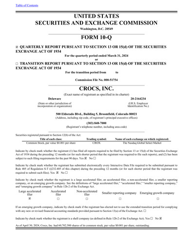 Miniature Crocs Rapport trimestriel 2024-q1