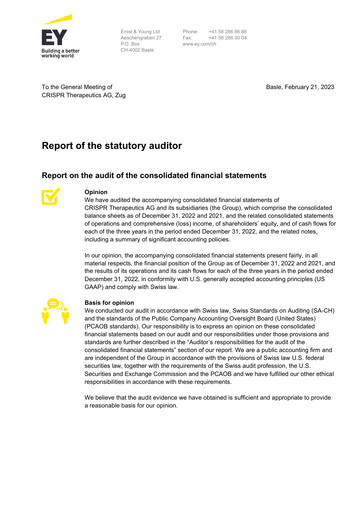 Vorschaubild CRISPR Therapeutics Finanzmitteilung 2022