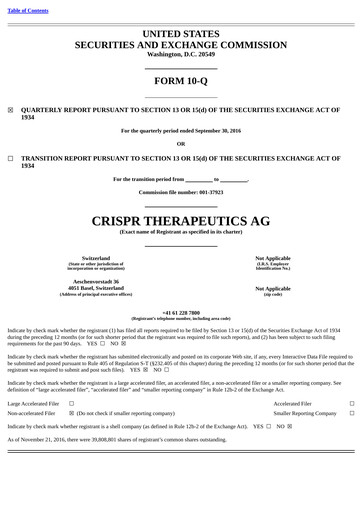 Thumbnail CRISPR Therapeutics Quarterly Report 2016-q3