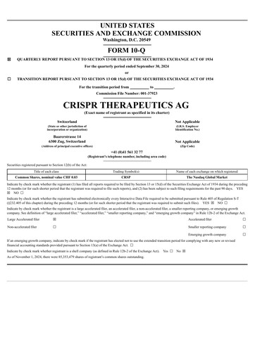 Thumbnail CRISPR Therapeutics Quarterly Report 2024-q3