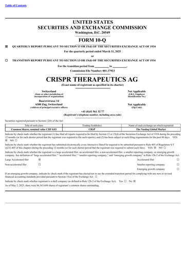 Thumbnail CRISPR Therapeutics Quarterly Report 2025-q1
