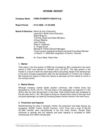 Thumbnail Ford Otosan
 Quarterly Report 2008-q1