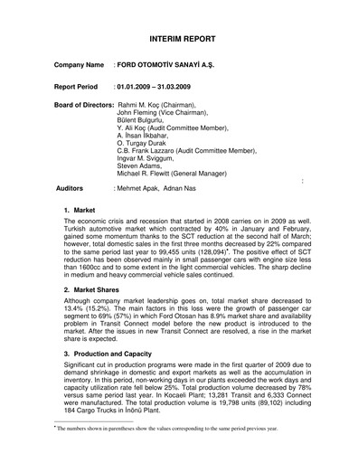 Thumbnail Ford Otosan
 Quarterly Report 2009-q1