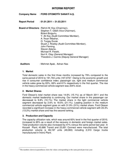 Thumbnail Ford Otosan
 Quarterly Report 2011-q1