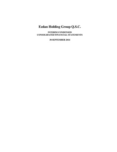 Miniature Ezdan Holding Group Bilan financier 2014-9m