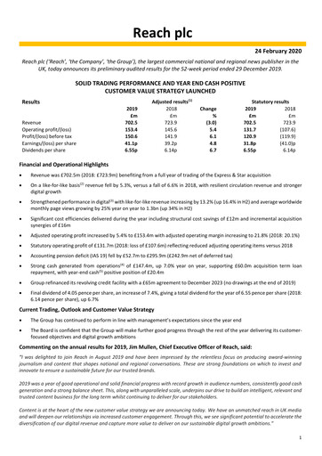 Thumbnail Reach plc Financial Report 2019