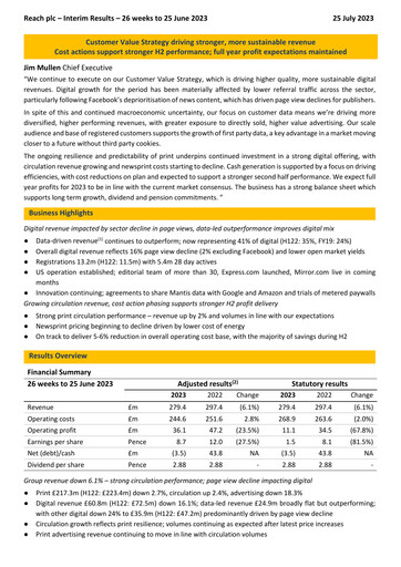 Thumbnail Reach plc Half-year Report 2023-h1