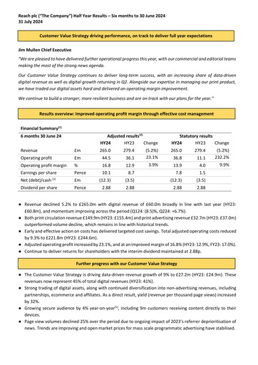 Thumbnail Reach plc Half-year Report 2024-h1