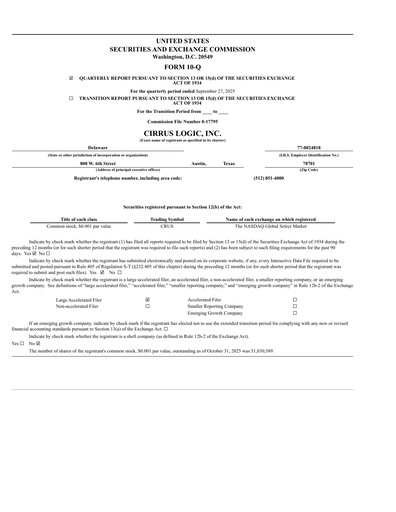 Thumbnail Cirrus Logic
 Quarterly Report 2026-q2