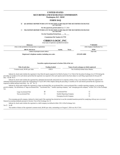 Thumbnail Cirrus Logic
 Quarterly Report 2027-q1