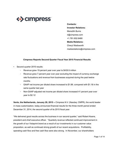 Thumbnail Cimpress Quarterly Report fy2015-q2
