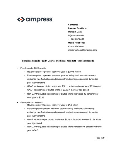Thumbnail Cimpress Quarterly Report fy2015-q4