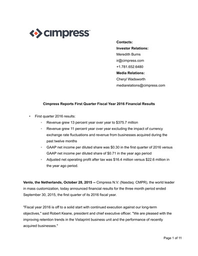 Thumbnail Cimpress Quarterly Report fy2016-q1