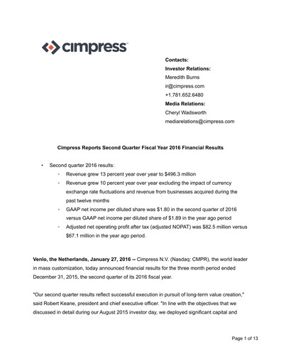 Thumbnail Cimpress Quarterly Report fy2016-q2