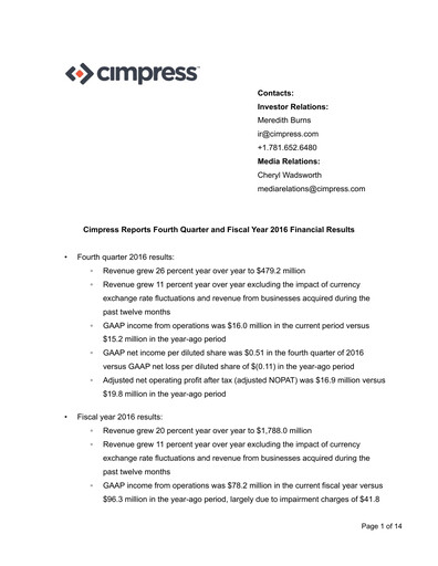 Thumbnail Cimpress Quarterly Report fy2016-q4