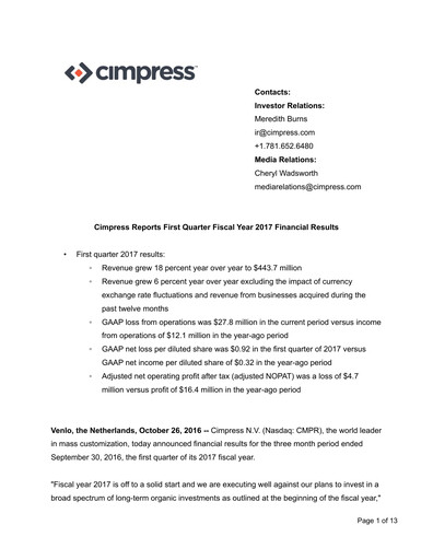 Thumbnail Cimpress Quarterly Report fy2017-q1