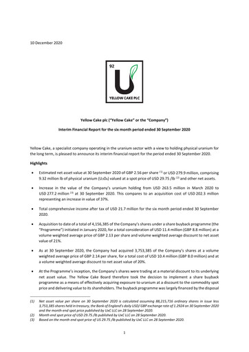 Thumbnail Yellow Cake plc Financial Report 2020-h1